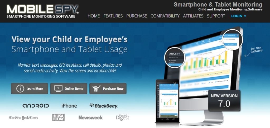 mobile spy website screenshot
