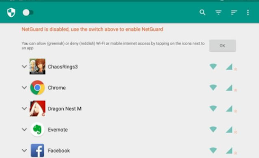 NetGuard Firewall interface